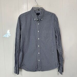 J. Crew Mens Slim Fit Long Sleeve Button Down Shirt Gingham Blue White Large